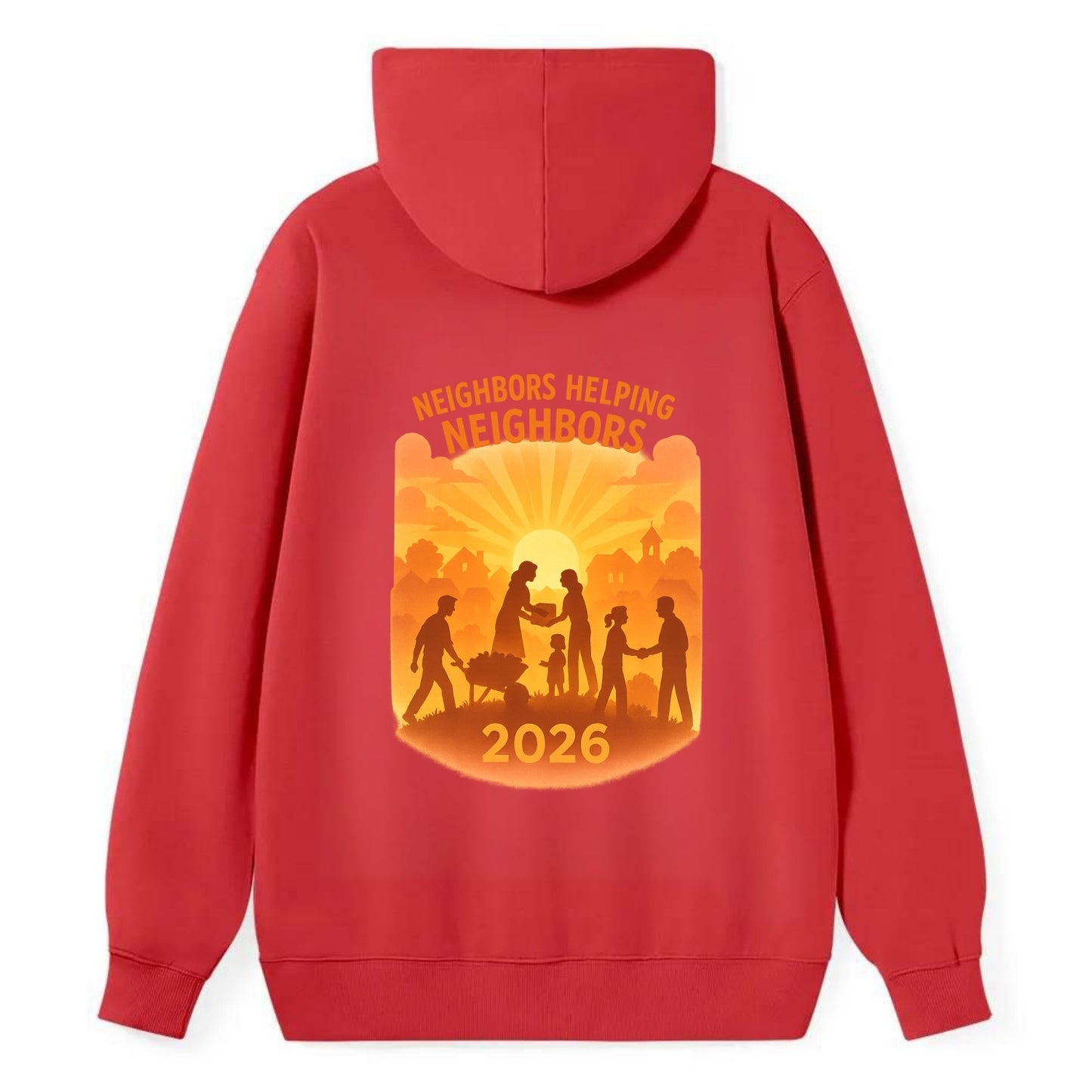 Local communities thriving with shared resources - "Neighbors Helping - Classic Pullover Hoodie - Red