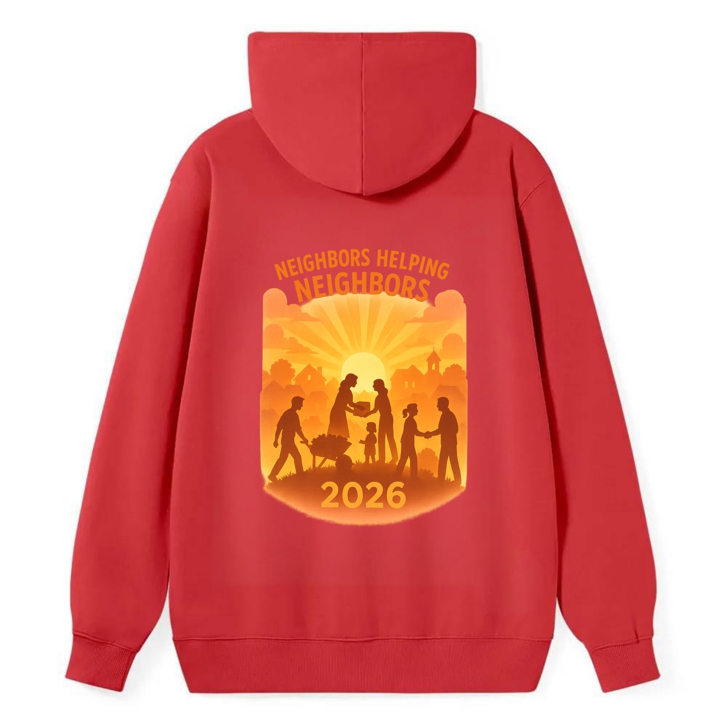 Local communities thriving with shared resources - "Neighbors Helping - Classic Pullover Hoodie - Red