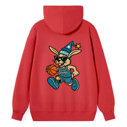 Orlando Rabbit wearing Magic blue and silver beanie with wizard hat and - Classic Pullover Hoodie - Red