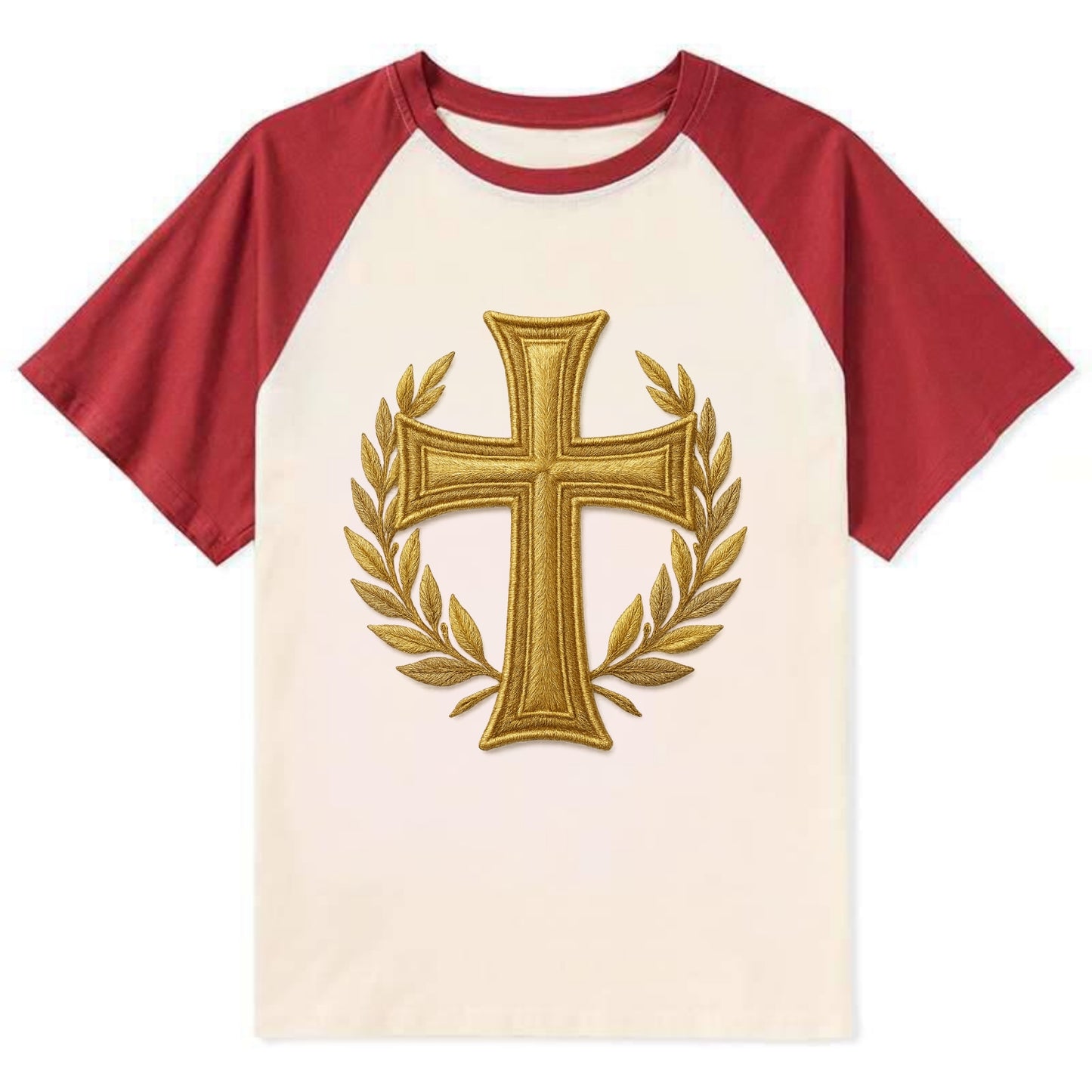 Victory Cross  - Contrast Raglan T-shirt - Red