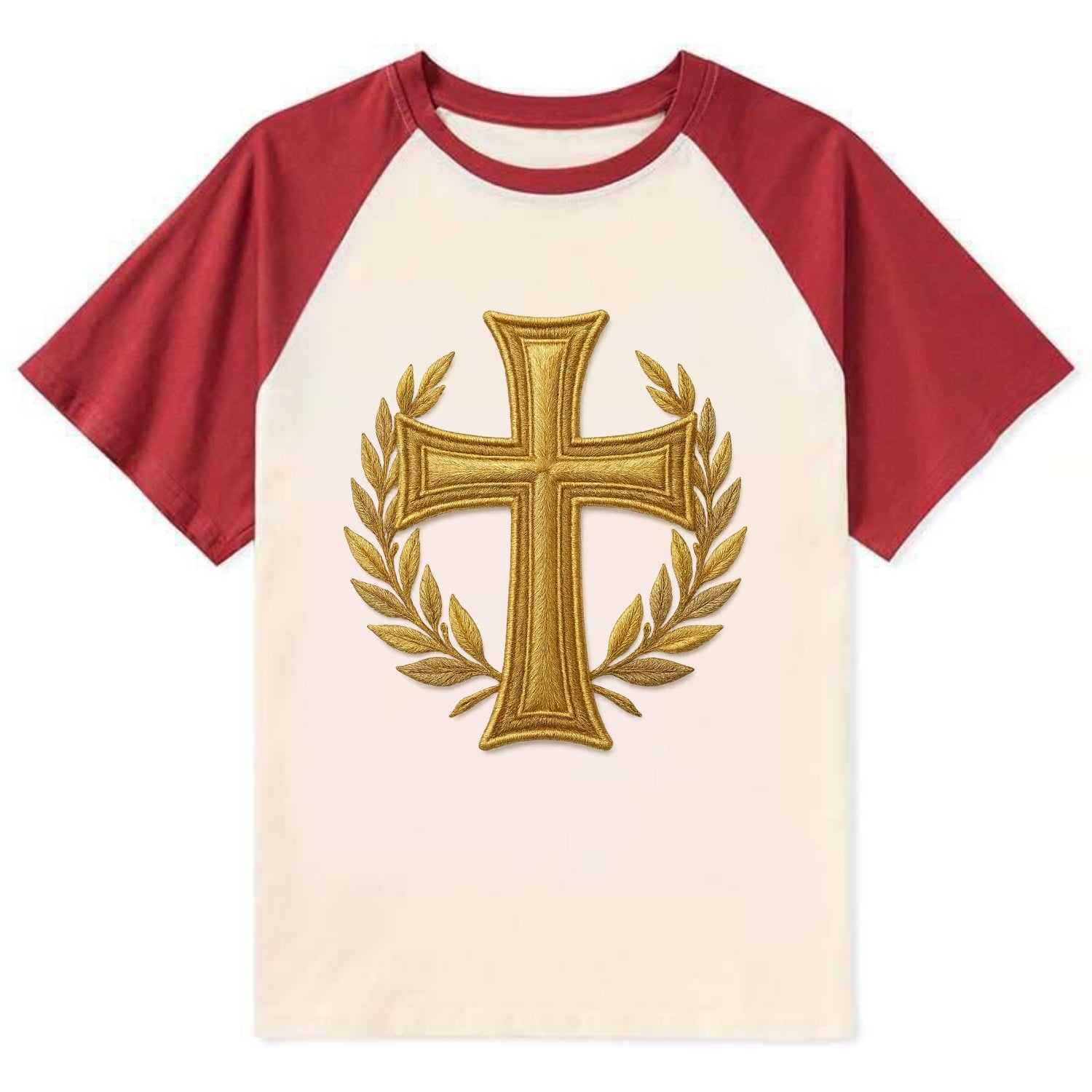 Victory Cross  - Contrast Raglan T-shirt - Red