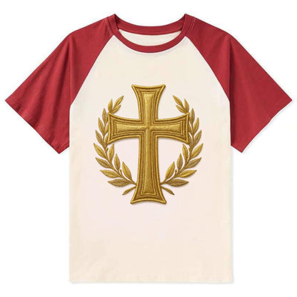 Victory Cross  - Contrast Raglan T-shirt - Red