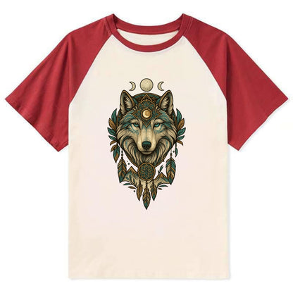 Pearl Wolf Shimmer  - Contrast Raglan T-shirt - Red