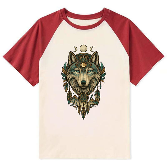Pearl Wolf Shimmer  - Contrast Raglan T-shirt - Red