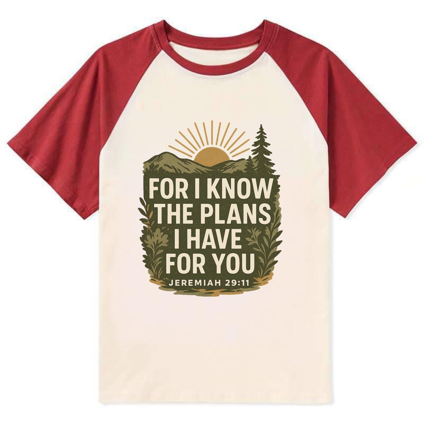 Jeremiah 29:11 Sunrise - Contrast Raglan T-shirt - Red