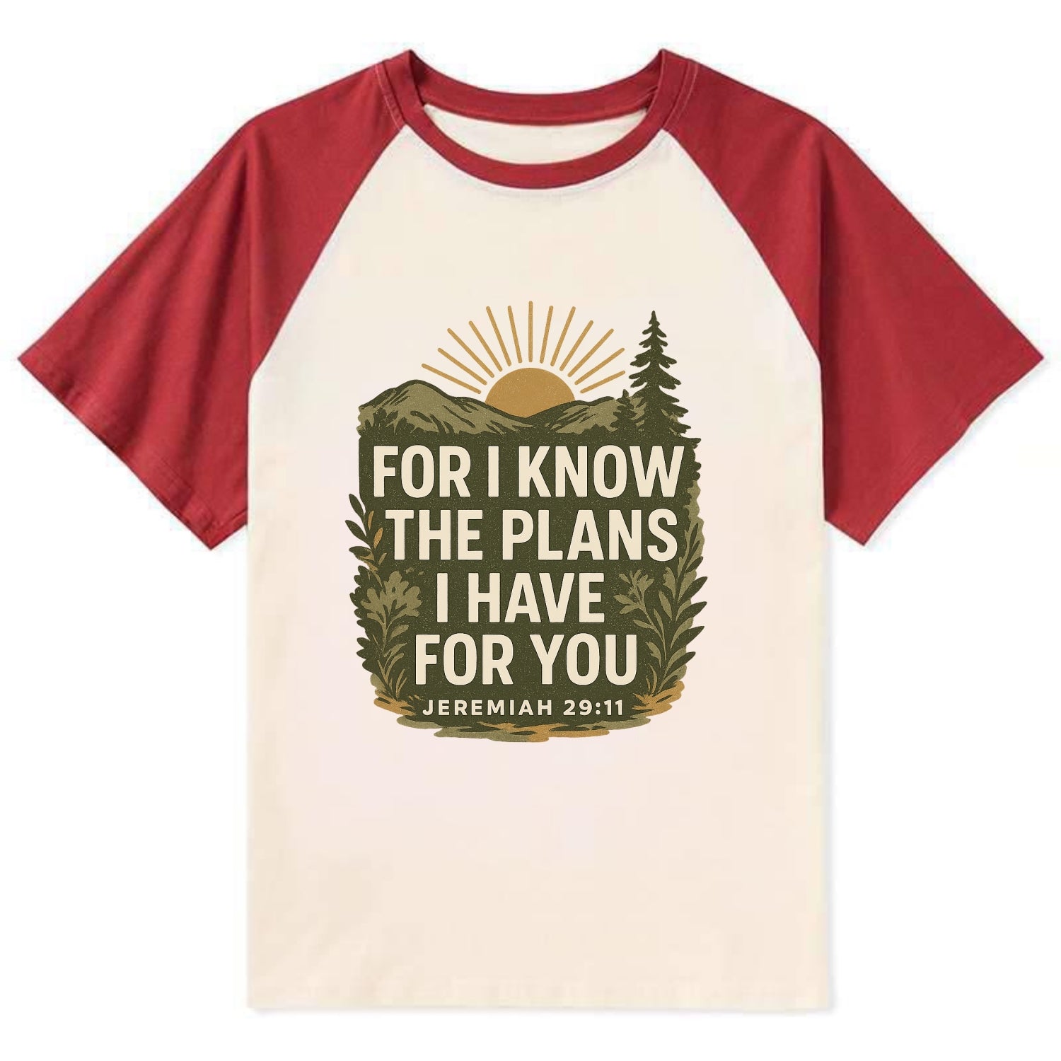 Jeremiah 29:11 Sunrise - Contrast Raglan T-shirt - Red