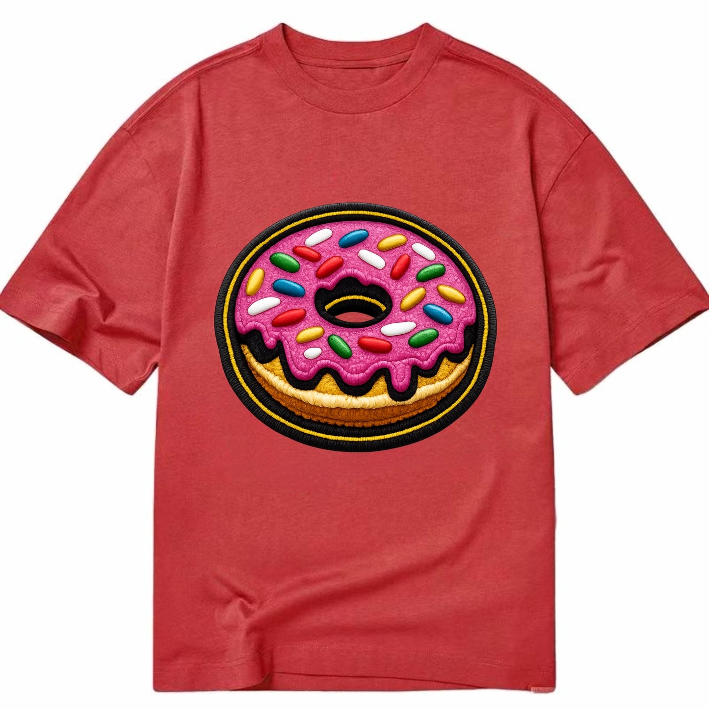 DONUT SPRINKLES - glazed donut with sprinkles in pink and rainbow , sweet treat - Classic T-shirt - Red