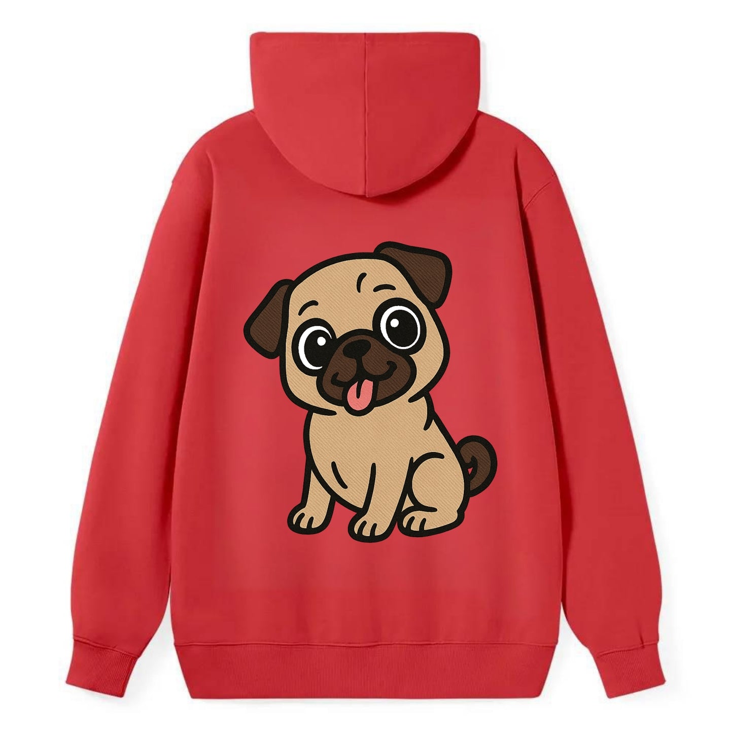 Pug - Tilted head with tongue out - Classic Pullover Hoodie - Red