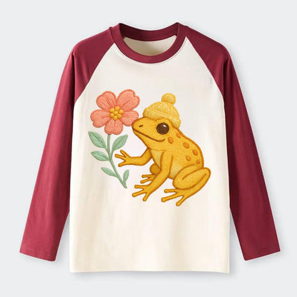 Yellow Dart Frog - Raglan Long Sleeve T-Shirt - Red