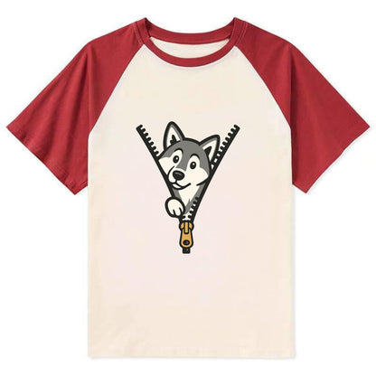 Alaskan Malamute - Contrast Raglan T-shirt - Red