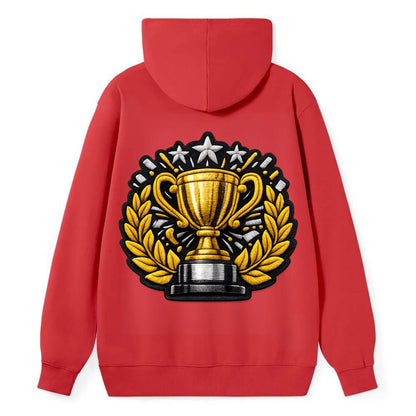 Embroidered patch design - CHAMPIONSHIP TROPHY - golden trophy cup with - Classic Pullover Hoodie - Red