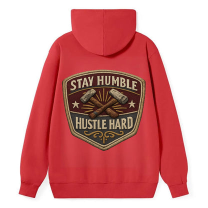STAY HUMBLE HUSTLE HARD - text in silver , work ethic - Classic Pullover Hoodie - Red