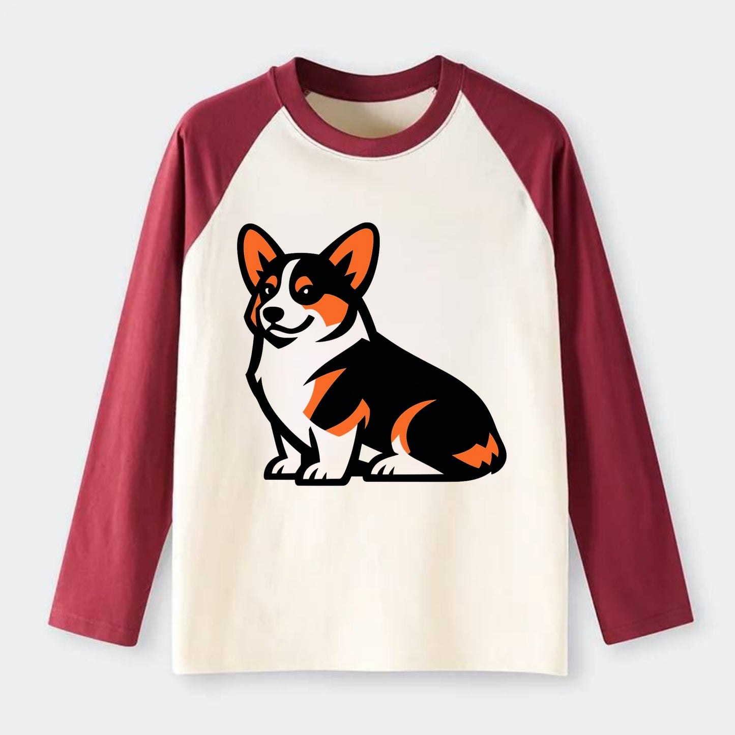 Tricolor Corgi Charm - Raglan Long Sleeve T-Shirt - Red