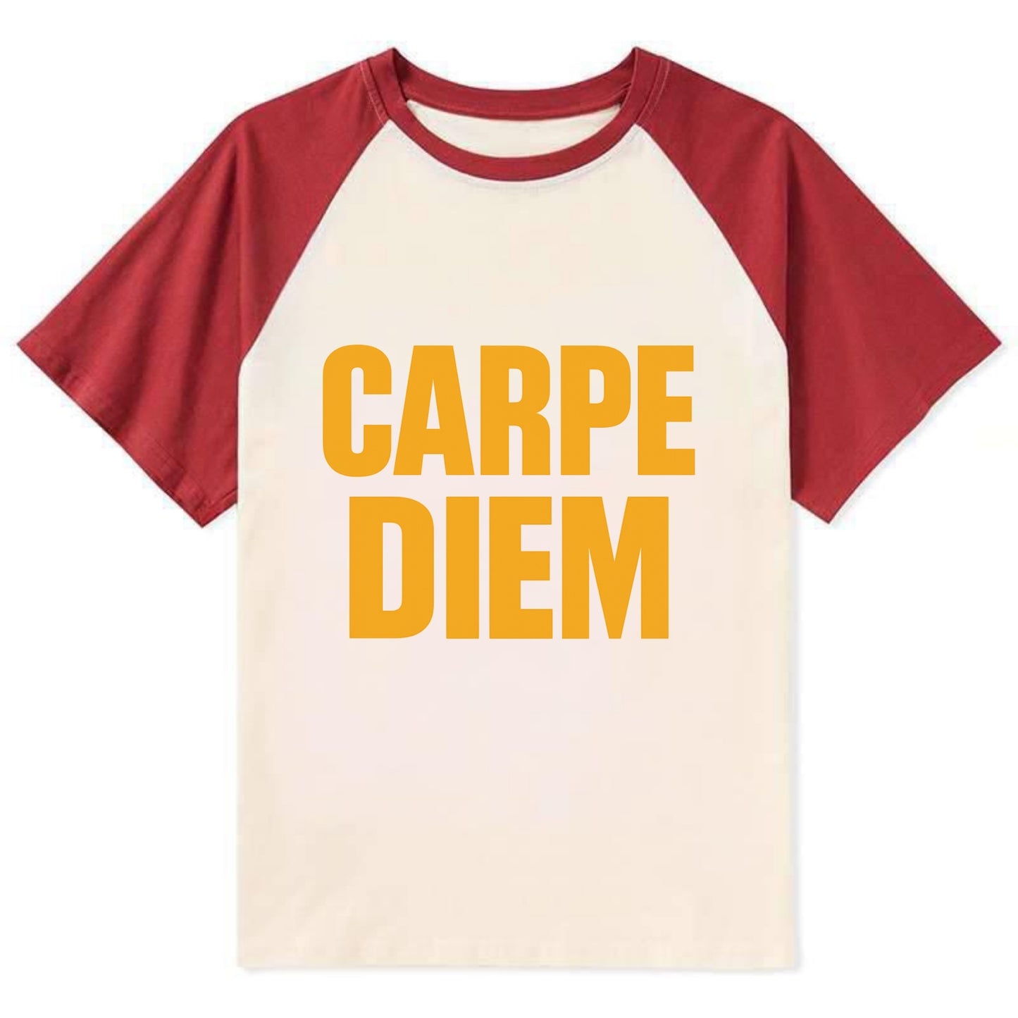Bold typography design - "CARPE DIEM" - seize the day - Contrast Raglan T-shirt - Red