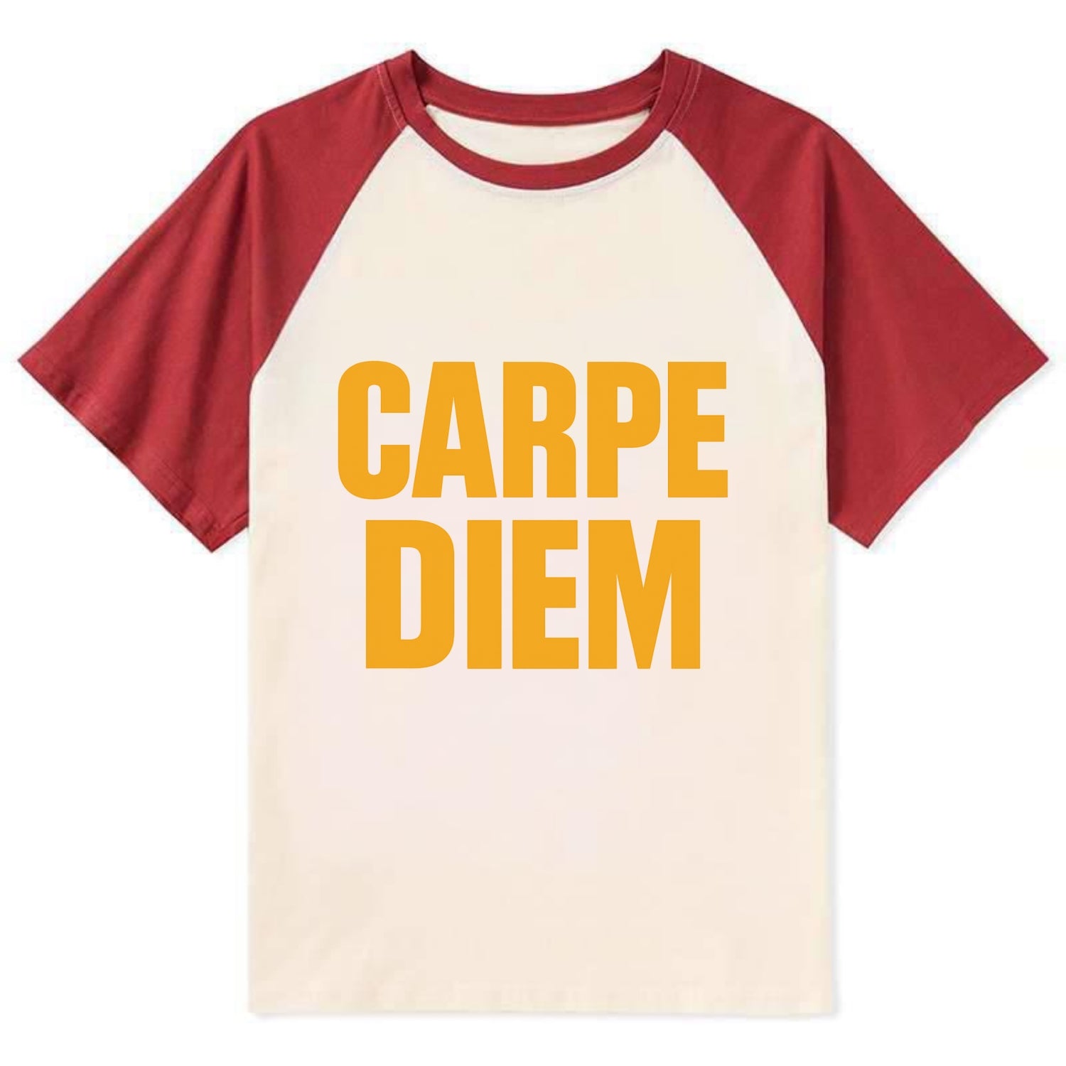 Bold typography design - "CARPE DIEM" - seize the day - Contrast Raglan T-shirt - Red