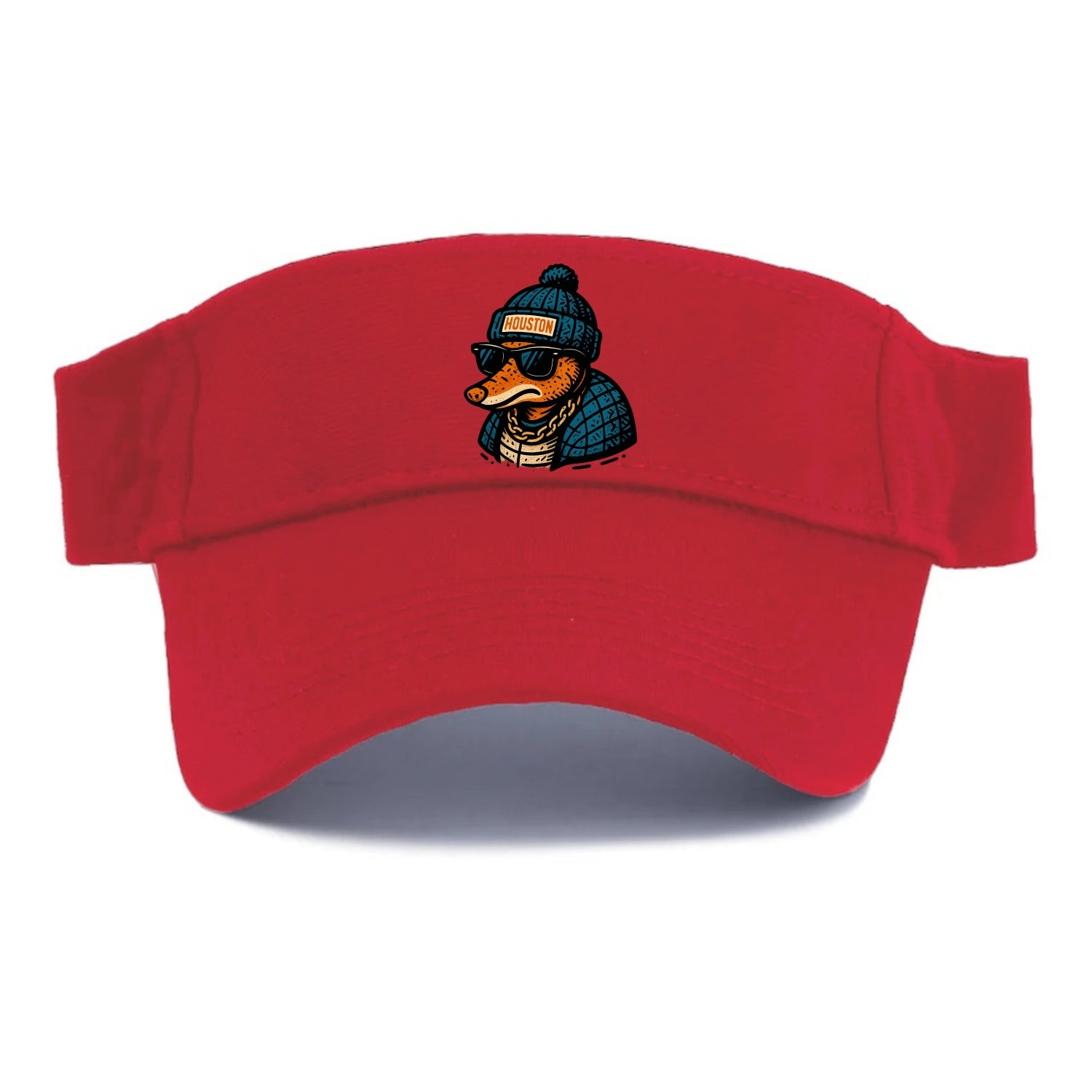 Houston Armadillo wearing Houston beanie with pom pom and wayfarer sunglasses - Visor - Red