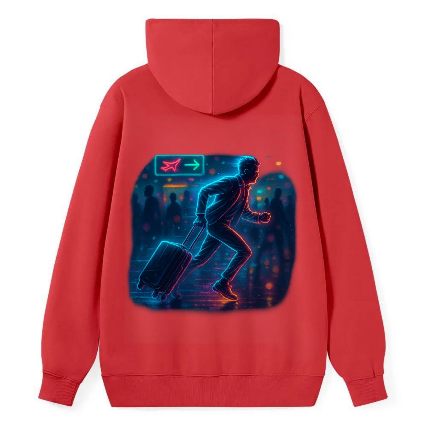 person running with luggage through crowded airport terminal - Classic Pullover Hoodie - Red