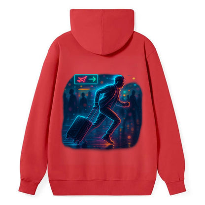 person running with luggage through crowded airport terminal - Classic Pullover Hoodie - Red