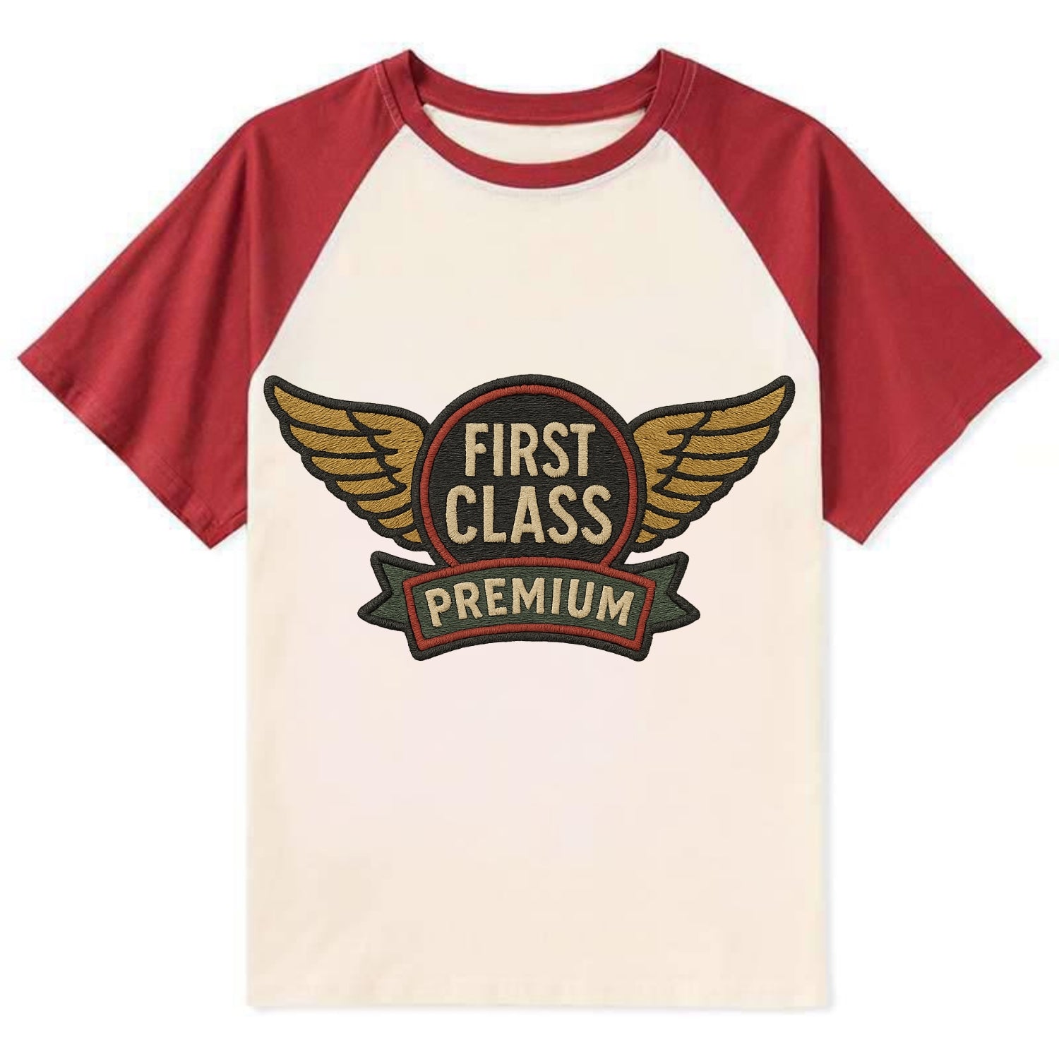 First Class Emblem  - Contrast Raglan T-shirt - Red