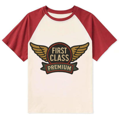 First Class Emblem  - Contrast Raglan T-shirt - Red