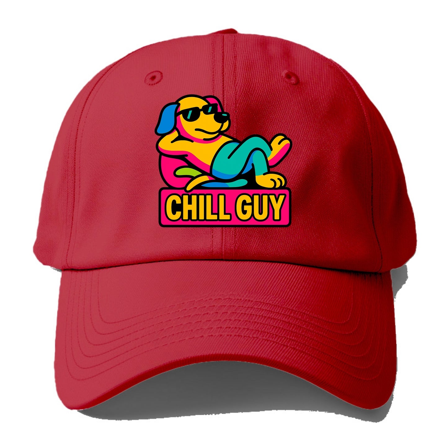 Super relaxed dog character lounging unbothered - "Chill Guy" meme energy, laid back - Baseball Cap - Red