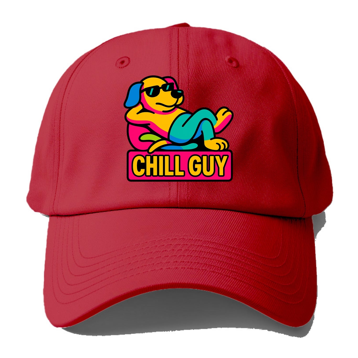 Super relaxed dog character lounging unbothered - "Chill Guy" meme energy, laid back - Baseball Cap - Red
