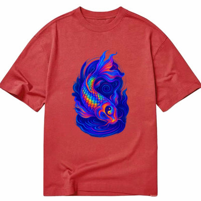 Sacred koi with scales reflecting rainbow prisms, yin-yang patterns in cosmic - Classic T-shirt - Red