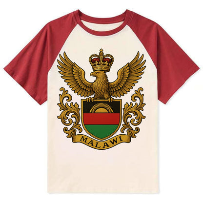 Malawi Royal Logo  - Contrast Raglan T-shirt - Red