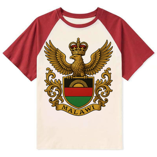 Malawi Royal Logo  - Contrast Raglan T-shirt - Red