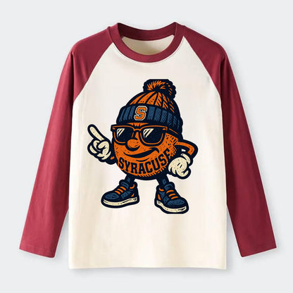 Syracuse Orange wearing Syracuse beanie with S patch - Raglan Long Sleeve T-Shirt - Red