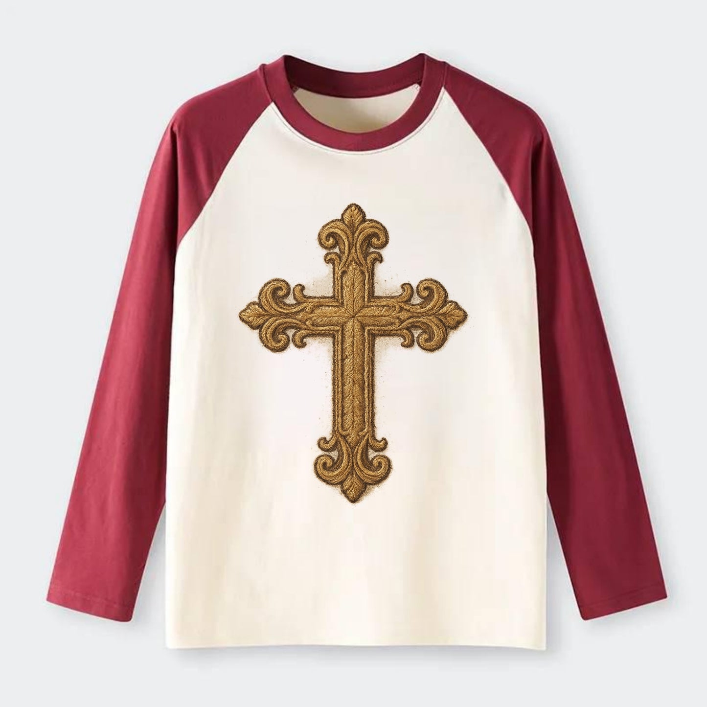 Baroque Cross  - Raglan Long Sleeve T-Shirt - Red