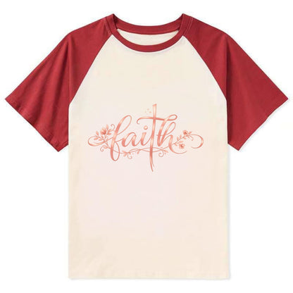 Faith - Contrast Raglan T-shirt - Red