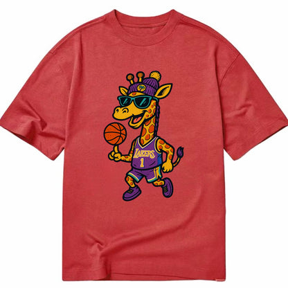 California Giraffe wearing Lakers beanie with palm tree patch and wayfarer - Classic T-shirt - Red