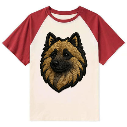 Keeshond - Contemporary spitz logo with - Contrast Raglan T-shirt - Red
