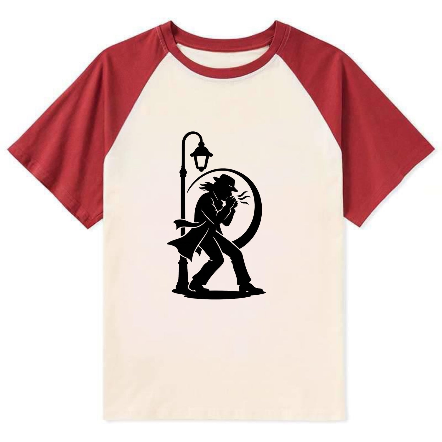 Blues harmonica player under streetlight - Contrast Raglan T-shirt - Red