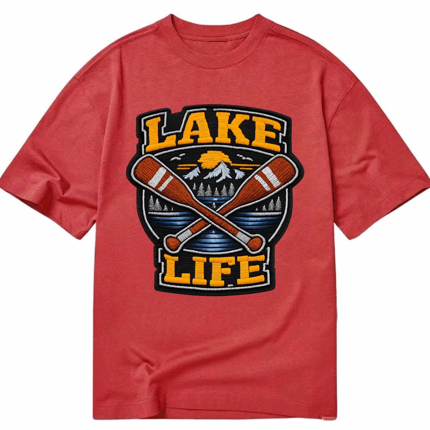 CANOE PADDLE - wooden paddle crossed in brown and cream , lake life - Classic T-shirt - Red