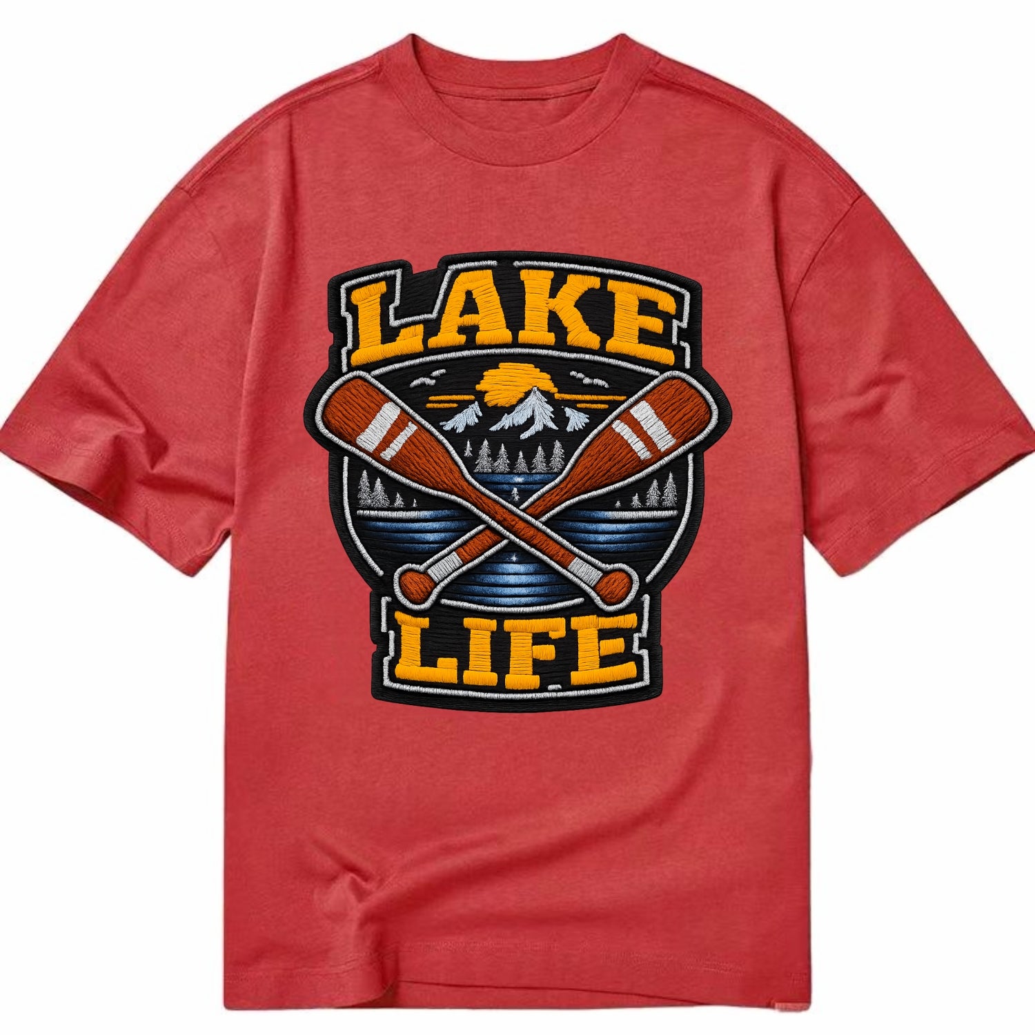 CANOE PADDLE - wooden paddle crossed in brown and cream , lake life - Classic T-shirt - Red