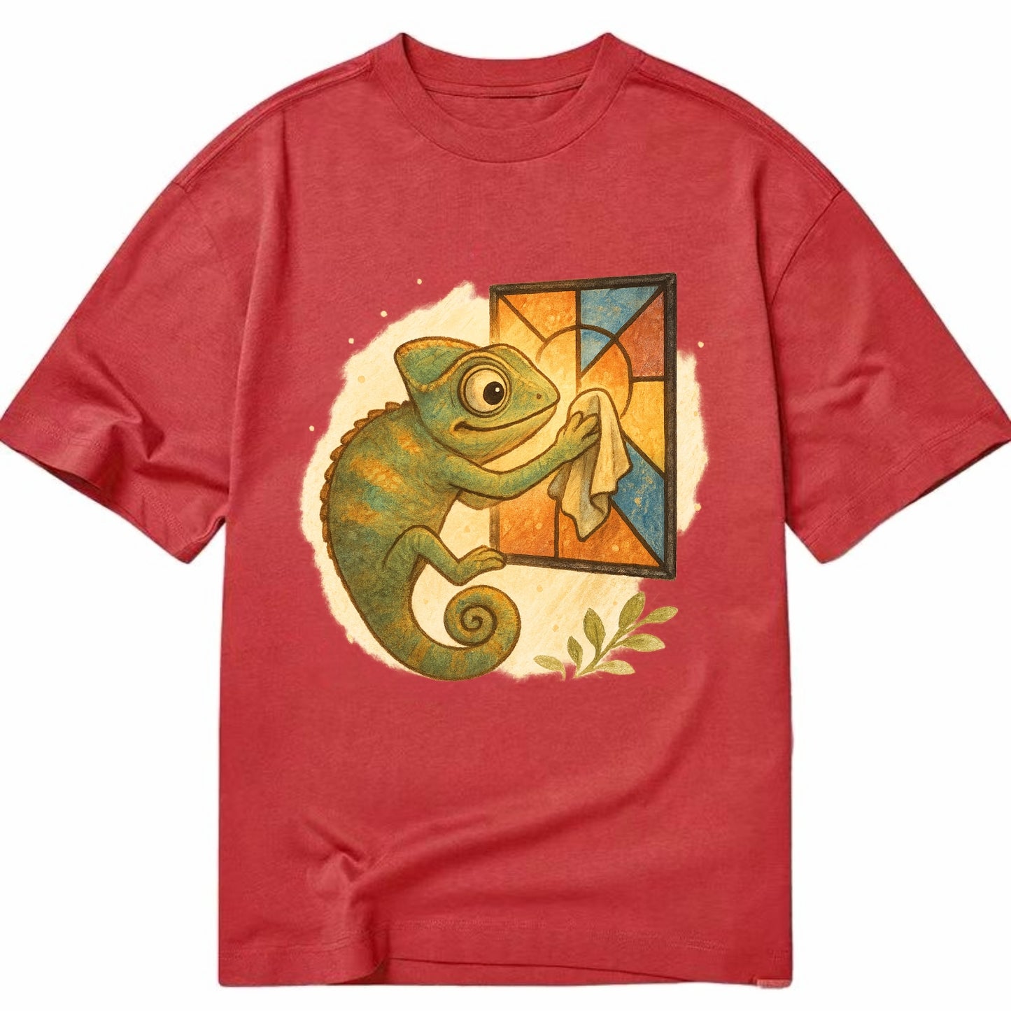 Chameleon blending into a stained-glass window it is polishing with delicate - Classic T-shirt - Red