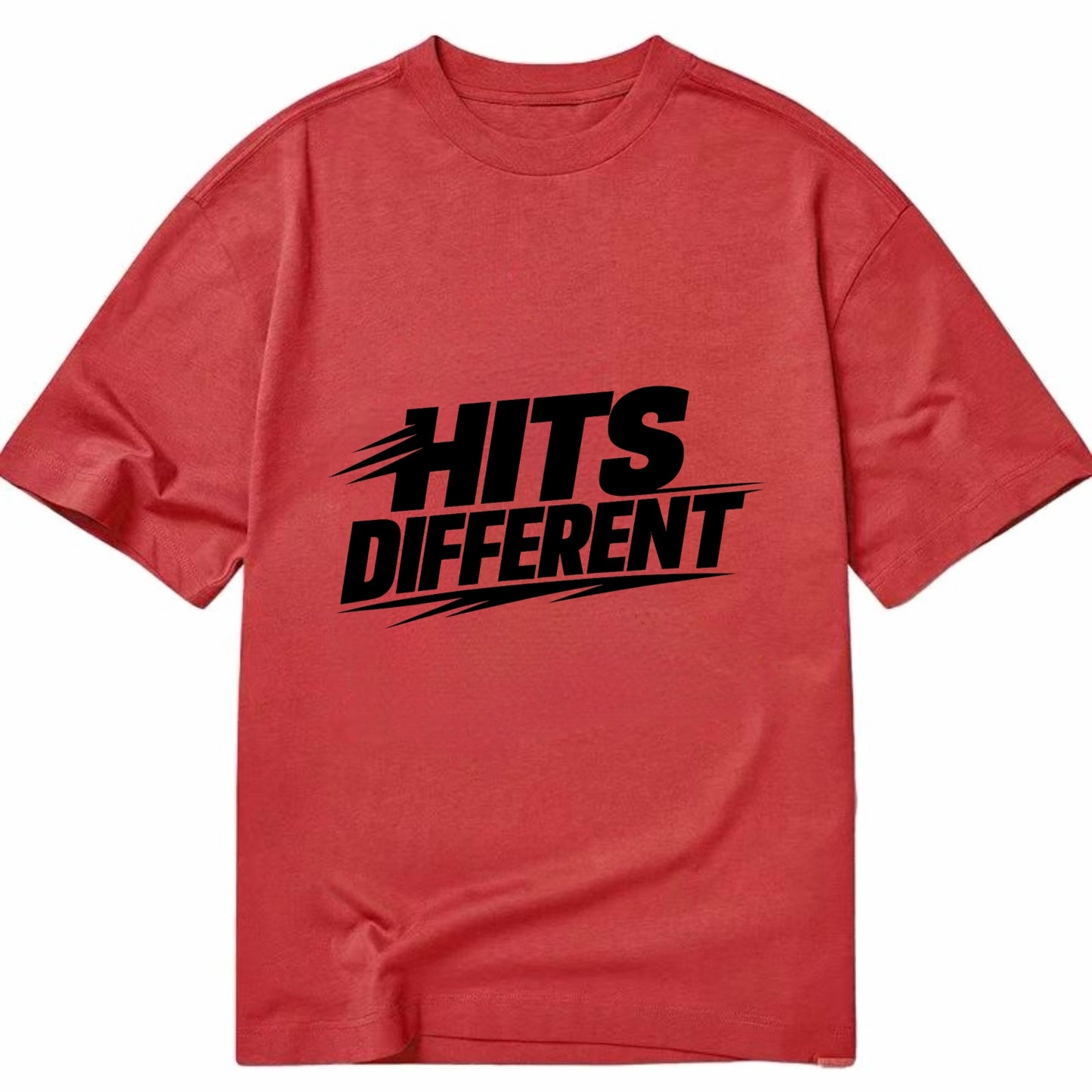 Bold typography design - "HITS DIFFERENT" - uniquely special, stands out - Classic T-shirt - Red