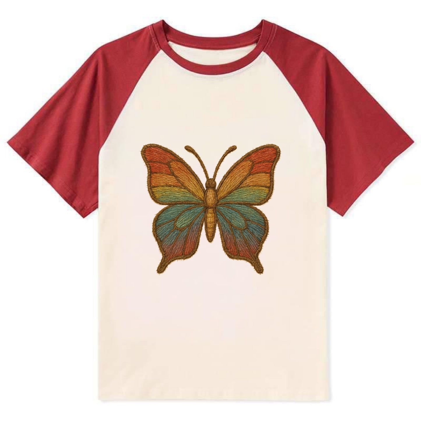 Butterfly Transformation  - Contrast Rag - Contrast Raglan T-shirt - Red