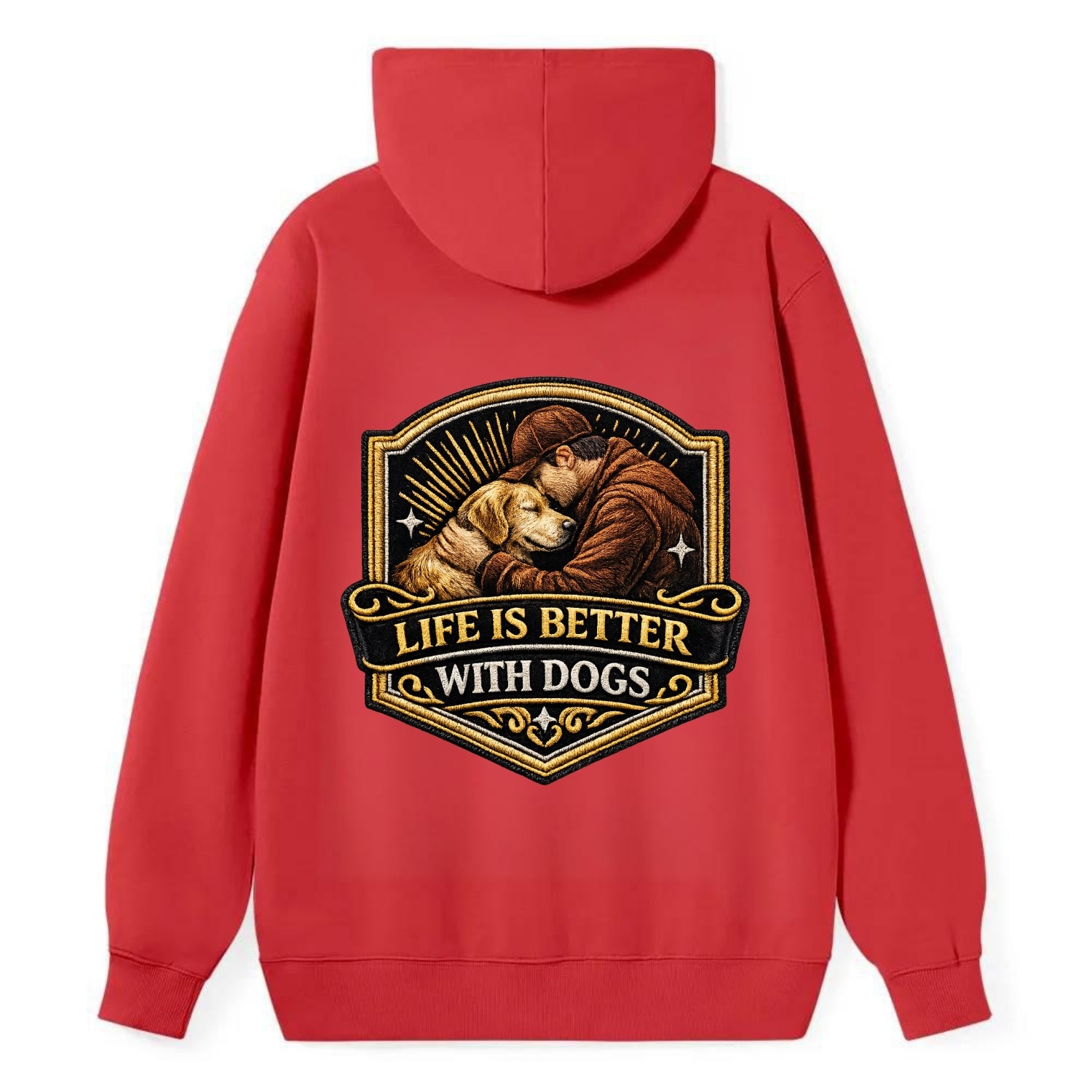 LIFE IS BETTER WITH DOGS - dog and human in brown , dog lover - Classic Pullover Hoodie - Red