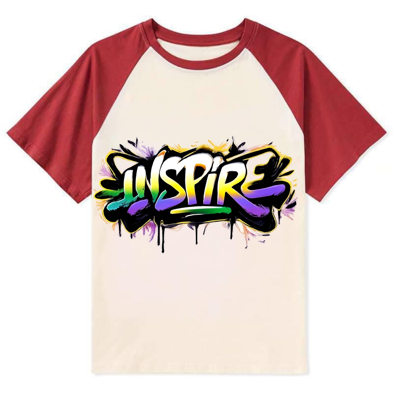 Bold typography design - "INSPIRE" - motivating others, being the spark - Contrast Raglan T-shirt - Red