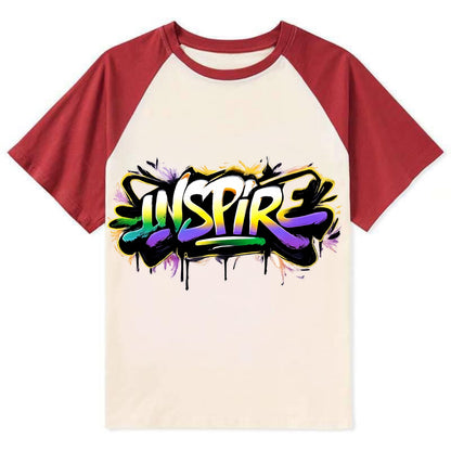 Bold typography design - "INSPIRE" - motivating others, being the spark - Contrast Raglan T-shirt - Red