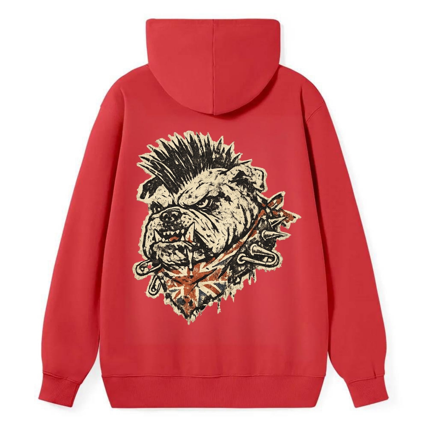PUNK BULLDOG | British bulldog with mohawk | Safety pins through collar | - Classic Pullover Hoodie - Red