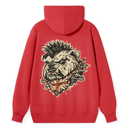 PUNK BULLDOG | British bulldog with mohawk | Safety pins through collar | - Classic Pullover Hoodie - Red