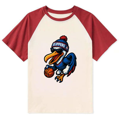 Los Angeles Pelican wearing Clippers beanie with sailboat patch and - Contrast Raglan T-shirt - Red