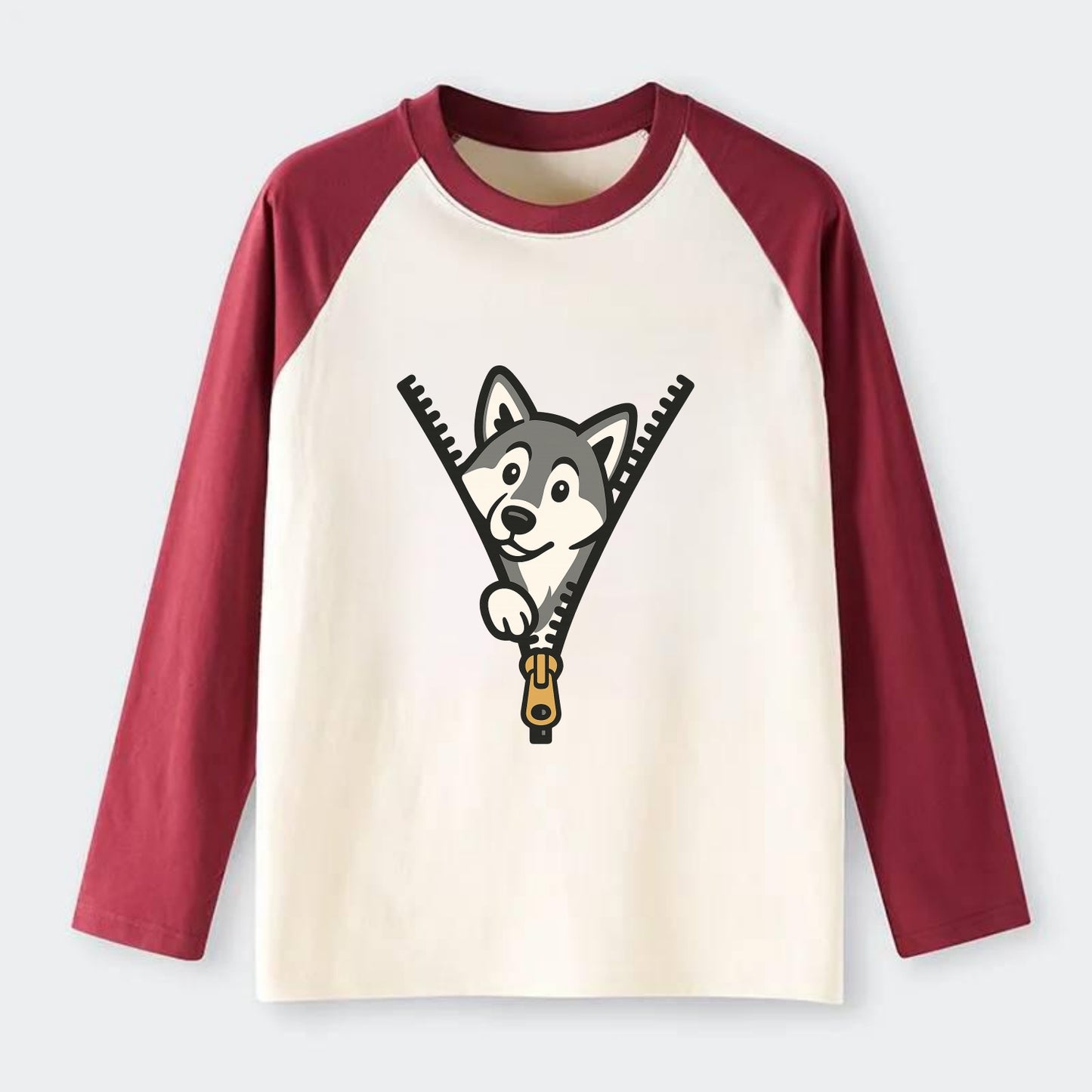 Alaskan Malamute - Raglan Long Sleeve T-Shirt - Red