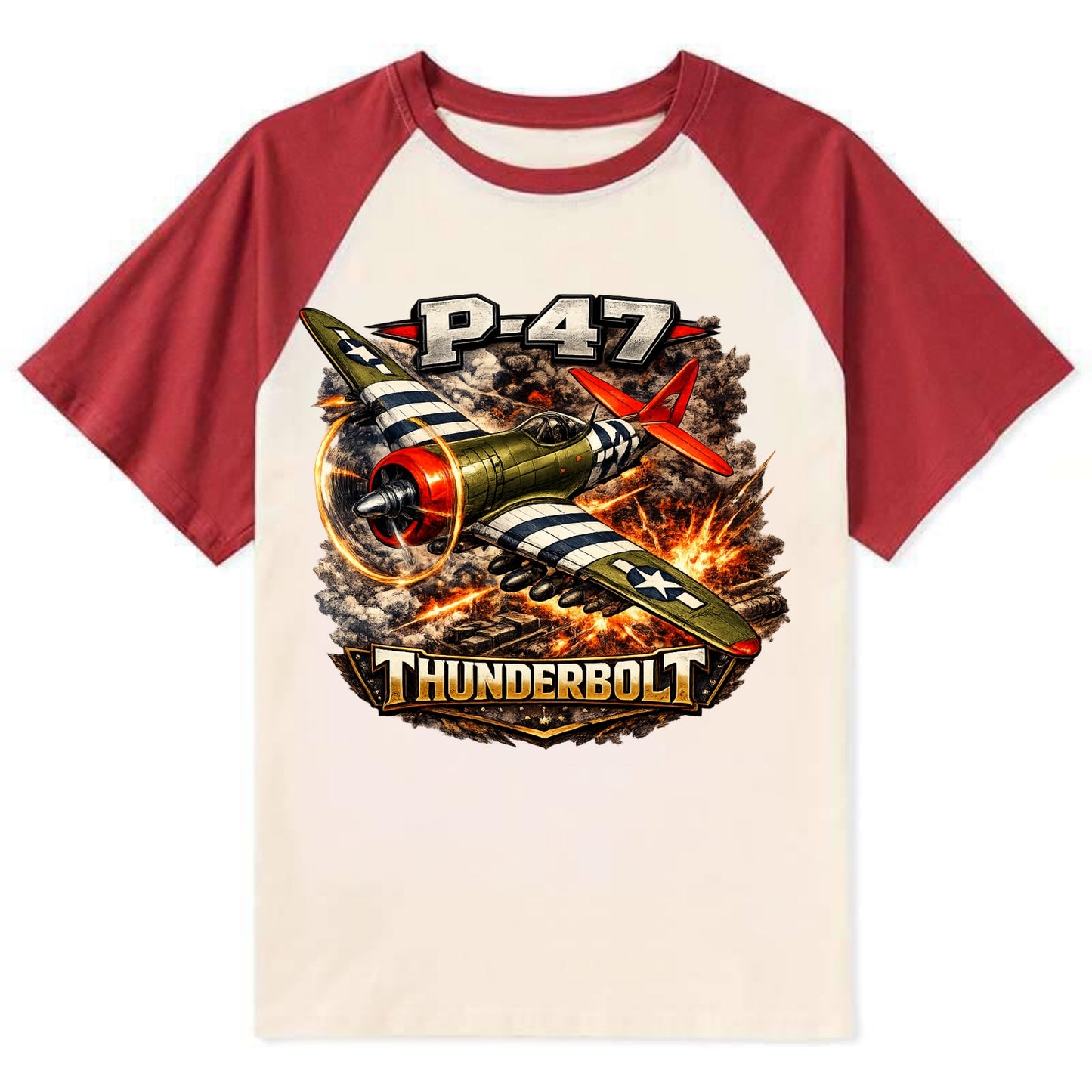 P 47 Thunderbolt - Contrast Raglan T-shirt - Red