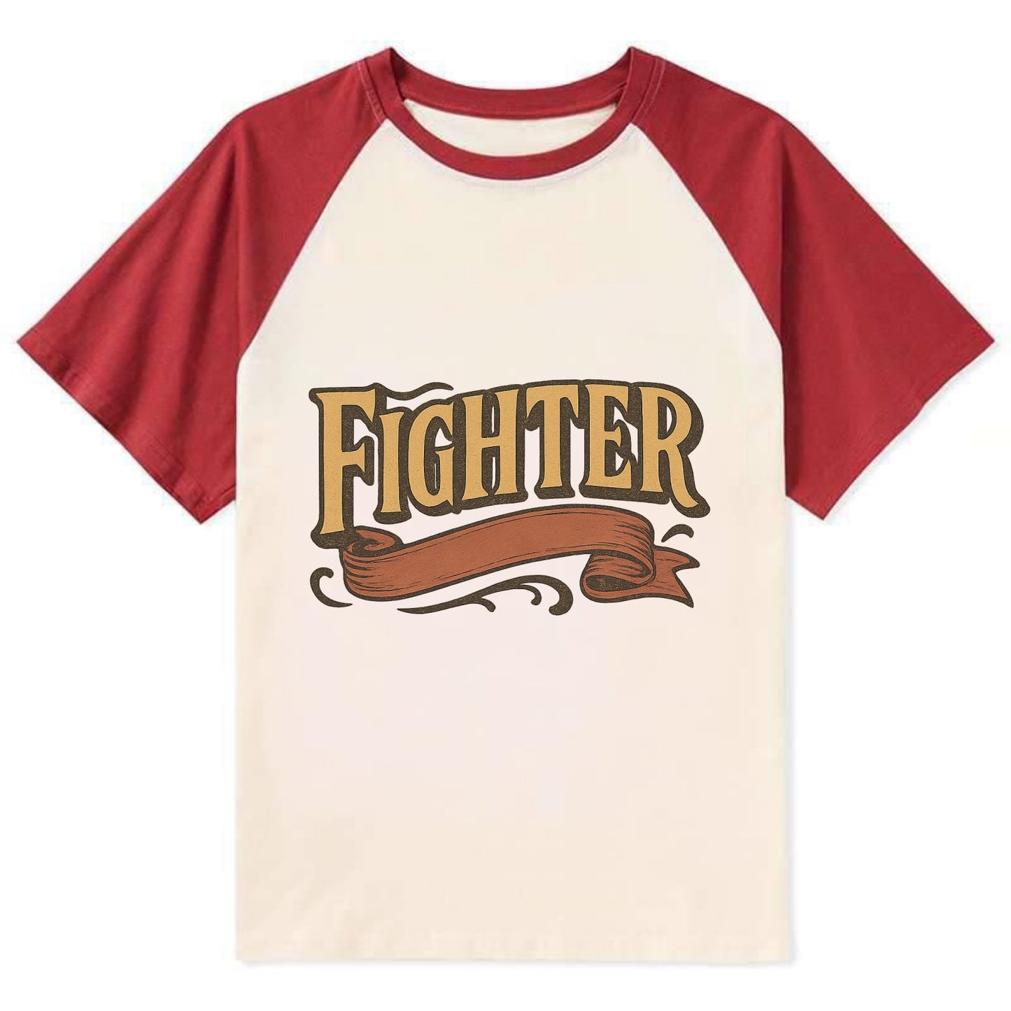 Bold typography design - "FIGHTER" - never giving up, battling on - Contrast Raglan T-shirt - Red