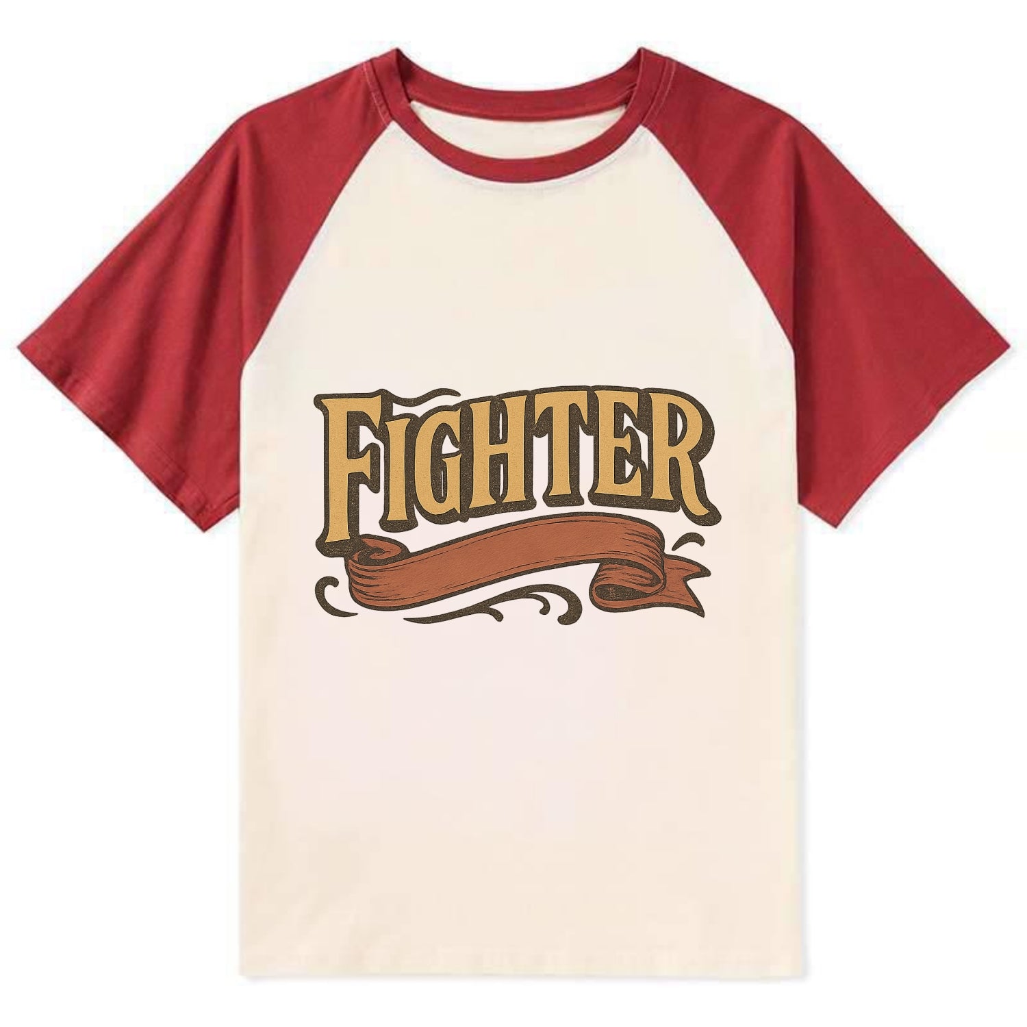 Bold typography design - "FIGHTER" - never giving up, battling on - Contrast Raglan T-shirt - Red